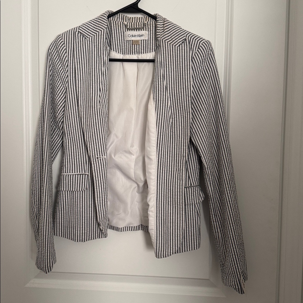 Calvin Klein Women's Pinstripe Blazer - Black and White